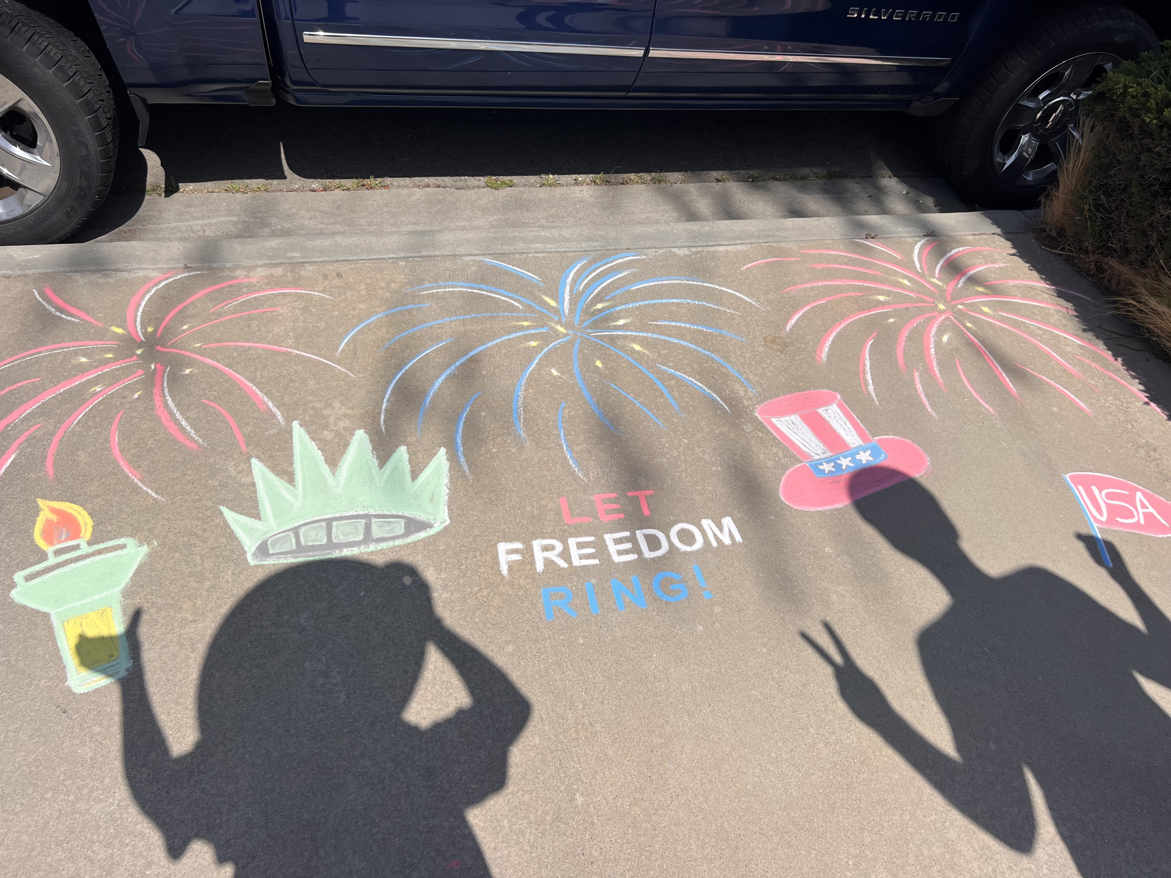 Fourth of July fireworks chalk art